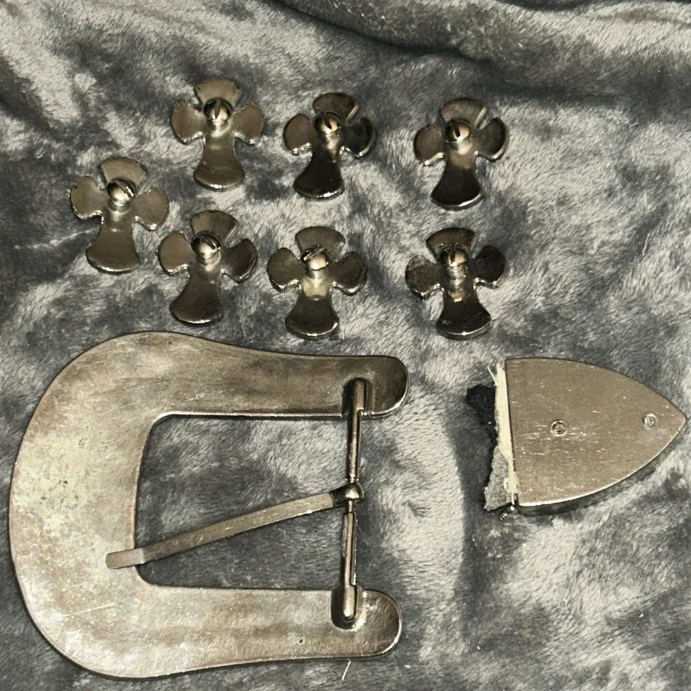 Rhinestone Western Belt Buckle Set Crosses Arrowhead‎ Silver Tone Bling Rodeo